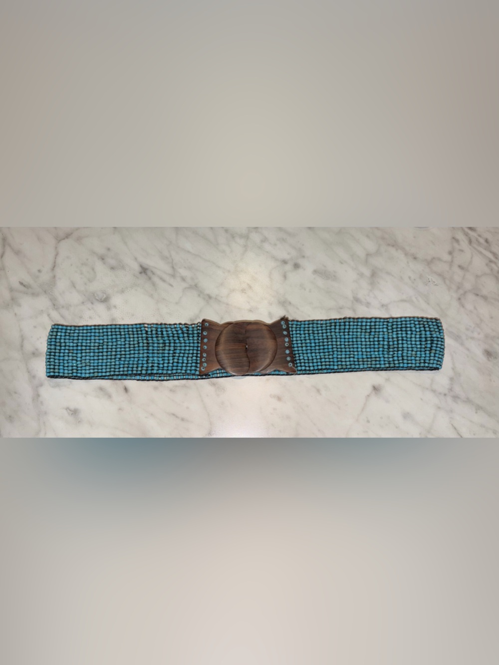 Turquoise Beaded Waist Belt with Wooden Buckle
